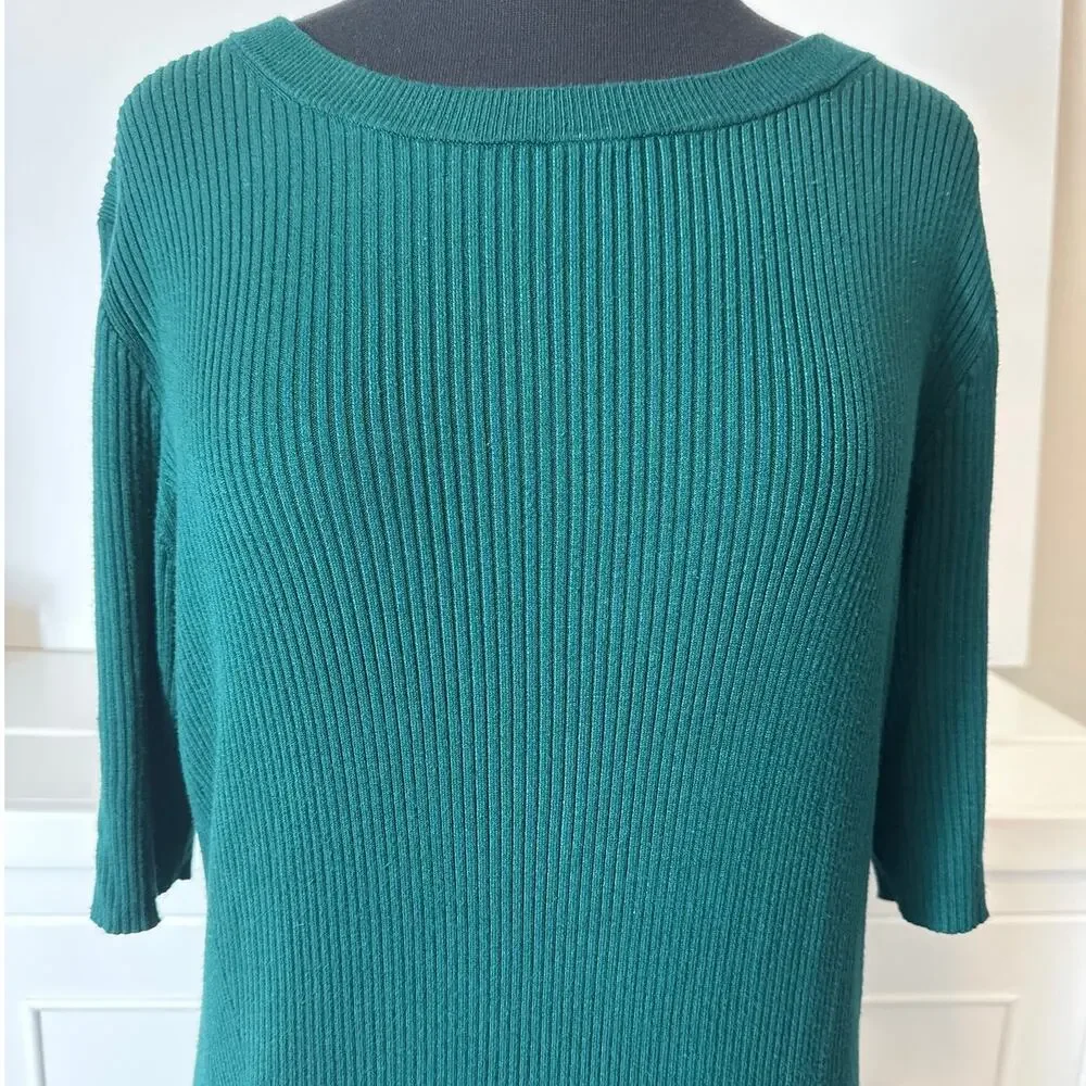 J. Crew AR681 Ribbed Knit Midi Sweater Dress Pullover Classic Green Sz L Stretch